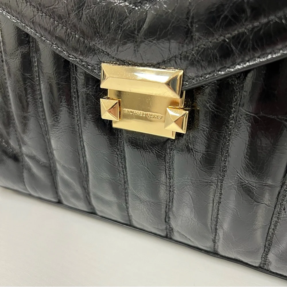 Michael Kors Whitney Large Quilted Crackle Leather Satchel Black